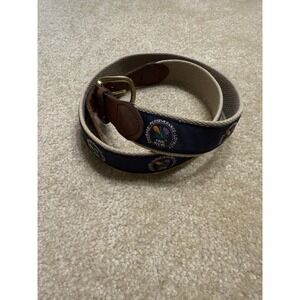 Camp Kieve Leather Canvas Belt Size 34 Brass Buckle Leather Made in USA Belt